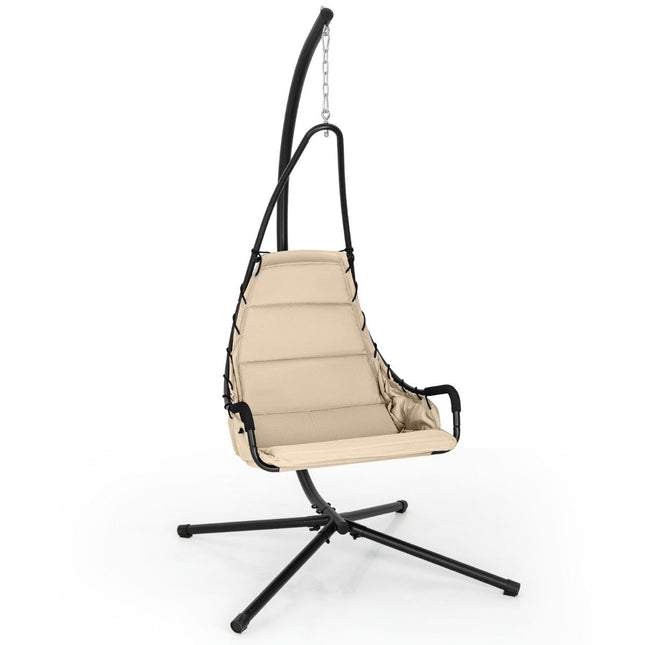 Chaise suspendue avec cadre &amp; Siège et coussin rembourrés extra larges. Hamac robuste avec structure en métal beige