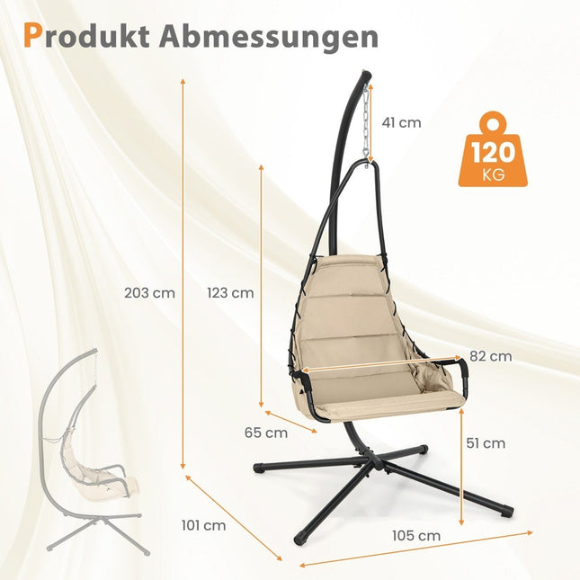 Chaise suspendue avec cadre &amp; Siège et coussin rembourrés extra larges. Hamac robuste avec structure en métal beige