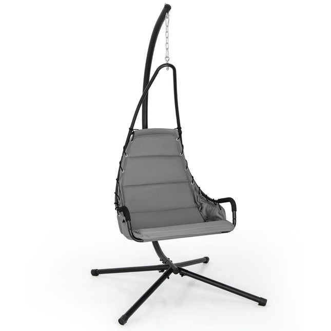 Chaise suspendue avec cadre &amp; Siège et coussin rembourrés extra larges. Hamac robuste avec structure en métal gris