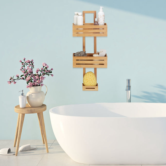 Panier de douche suspendu en bambou