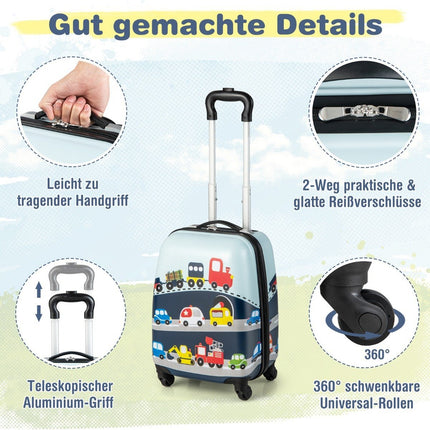 Valise rigide 2 pièces, ensemble de bagages à main avec roulettes, bleu roulant