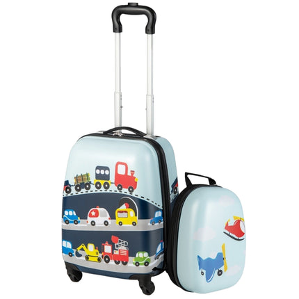 Valise rigide 2 pièces, ensemble de bagages à main avec roulettes, bleu roulant