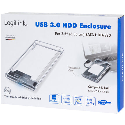 Festplattengehäuse 2,5" SATA USB 3.0 Schraubenloses Design Transparent