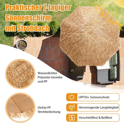 Parasol Tiki hawaïen, 205 cm, toile de paille, protection UV