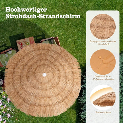 Parasol de plage hawaïen avec sac de transport et parasol de table inclinable 175 cm