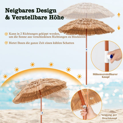 Parasol de plage hawaïen avec sac de transport et parasol de table inclinable 175 cm