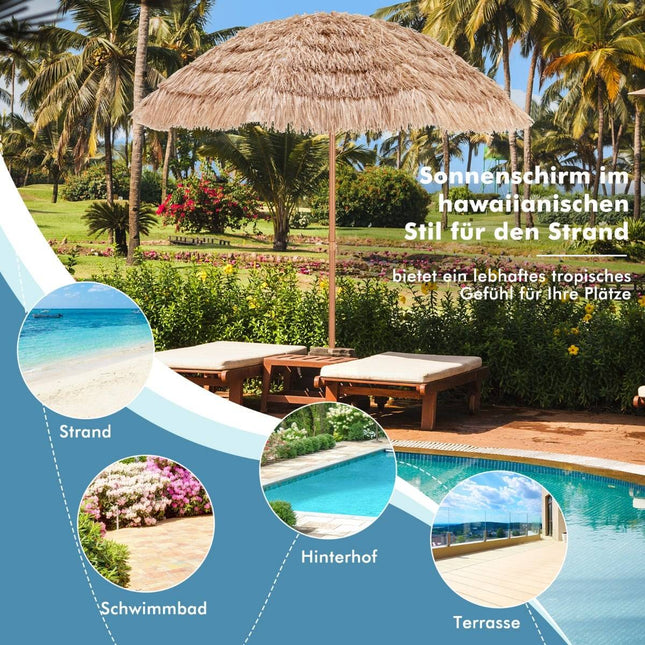 Parasol de terrasse style hawaïen de 220 cm avec fonction d'inclinaison