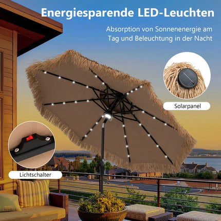 Hawaiianischer Terrassenschirm, 270 cm, Solar-LED-Beleuchtung