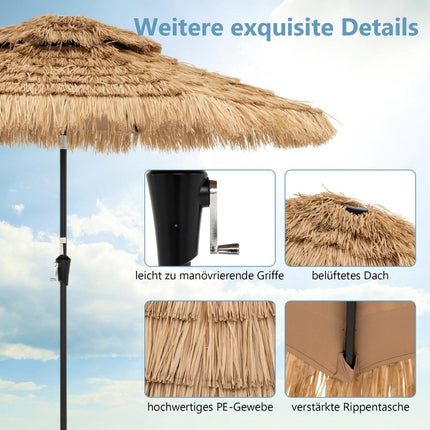 Hawaiianischer Terrassenschirm, 270 cm, Solar-LED-Beleuchtung