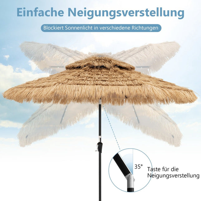 Parasol de terrasse style hawaïen, 270 cm, éclairage solaire LED