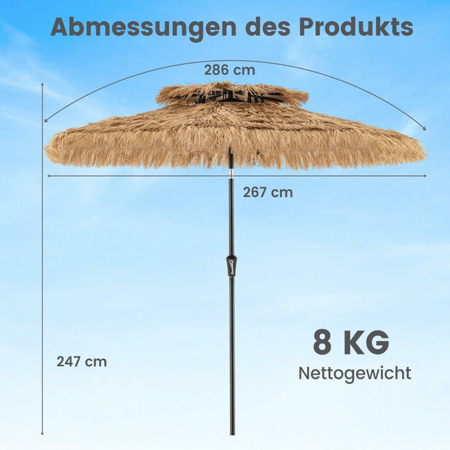Parasol de terrasse style hawaïen Tiki, 247 cm, paille PE