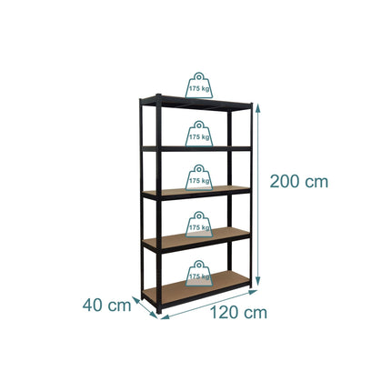 Étagère robuste à 5 niveaux, réglable, noire
