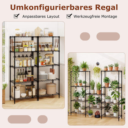 Étagère de rangement robuste en métal réglable, 5 niveaux, noire