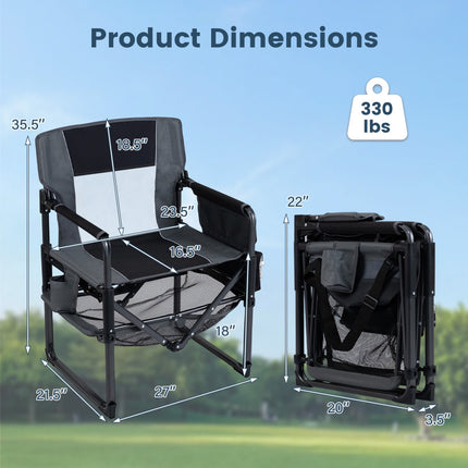 Chaise de camping robuste avec porte-gobelet et poche latérale