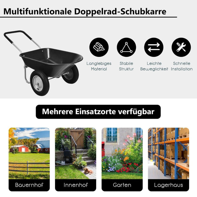 Schubkarre für schwere Lasten, 2 Räder, 145x65x65 cm, Schwarz