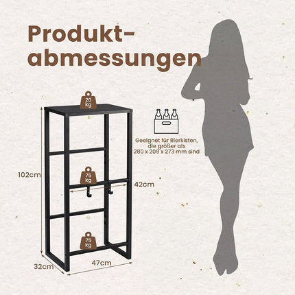 Robustes Bierregal aus Metall, 3-stufig, mit verstellbaren Ablagen