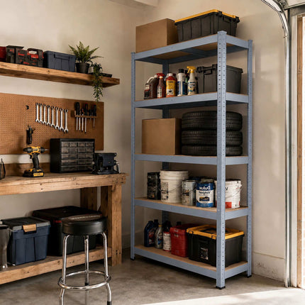 Heavy-Duty Shelving Unit with 5 Adjustable Tiers, 175 kg per Tier, Grey