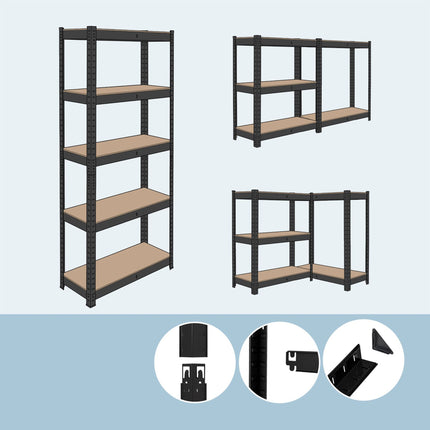 Étagère robuste en acier, 5 tablettes réglables, noire