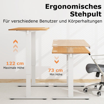Höhenverstellbarer Schreibtisch 120 x 60 cm Elektrisches Stehpult Rustikal Natur + Weiß