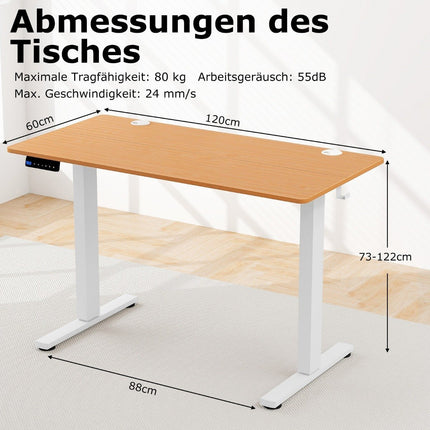 Höhenverstellbarer Schreibtisch 120 x 60 cm Elektrisches Stehpult Rustikal Natur + Weiß