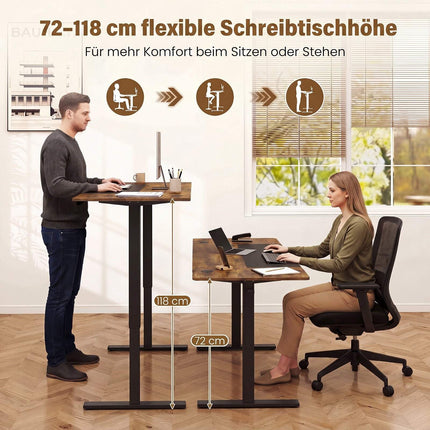 Bureau réglable en hauteur, structure en métal, 160 x 60 cm, marron