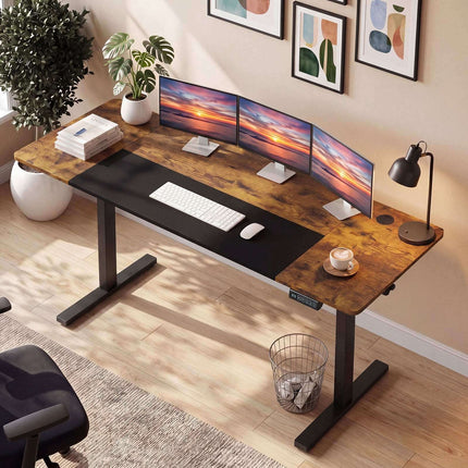 Bureau réglable en hauteur, structure en métal, 160 x 60 cm, marron