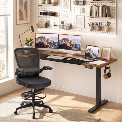 Bureau réglable en hauteur, structure en métal, 160 x 60 cm, marron