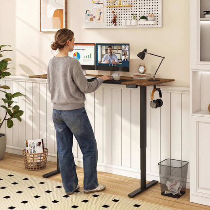 Bureau réglable en hauteur, structure en métal, 160 x 60 cm, marron