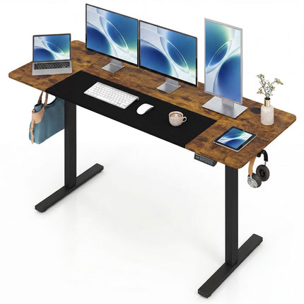 Bureau réglable en hauteur, structure en métal, 160 x 60 cm, marron
