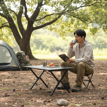 Table de camping pliante, en acier, résistante aux intempéries