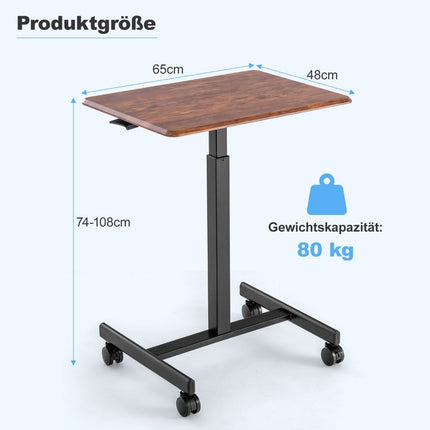 Höhenverstellbarer Laptop-Schreibtisch mit Rädern Computertischwagen Pflegetisch Braun