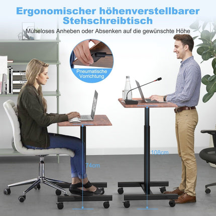 Höhenverstellbarer Laptop-Schreibtisch mit Rädern Computertischwagen Pflegetisch Braun