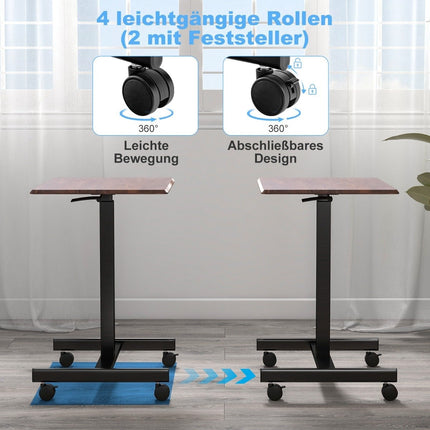 Höhenverstellbarer Laptop-Schreibtisch mit Rädern Computertischwagen Pflegetisch Braun