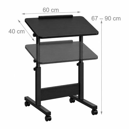 Height-Adjustable Laptop Table with Castors, Tilting Top – Black, 67-90 cm