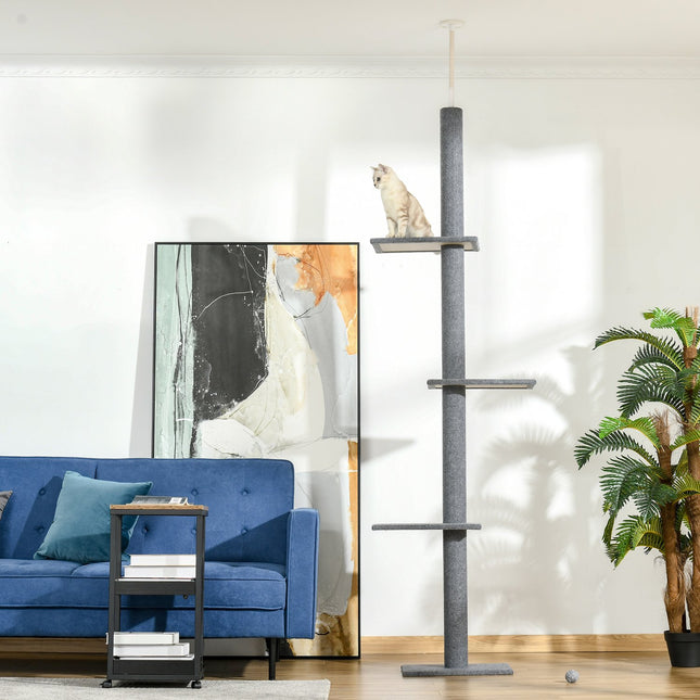 Arbre À Gratter Réglable En Hauteur Pour Chats, Arbre De Jeu, Gris, 43 X 27 X 228-260 Cm