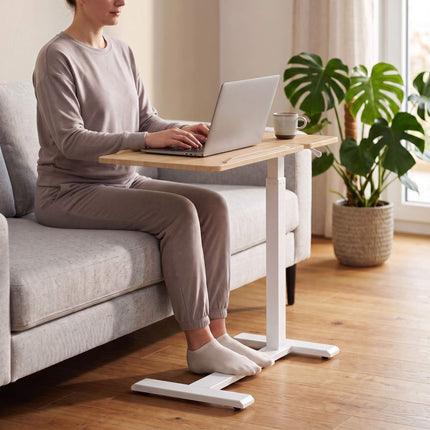 Bureau assis-debout réglable en hauteur avec roulettes, blanc naturel