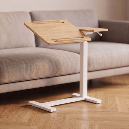 Bureau assis-debout réglable en hauteur avec roulettes, blanc naturel