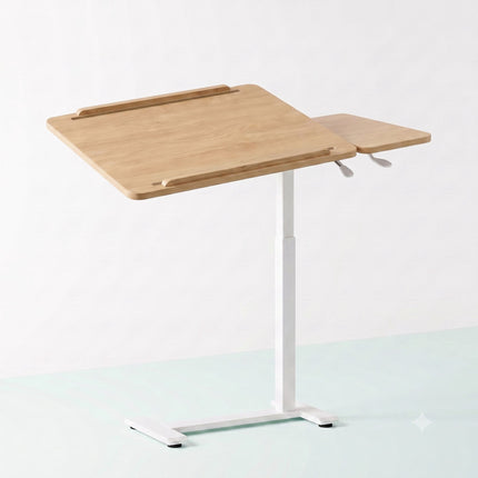 Bureau assis-debout réglable en hauteur avec roulettes, blanc naturel