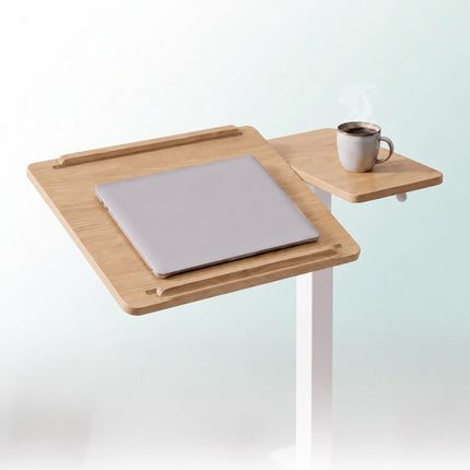Bureau assis-debout réglable en hauteur avec roulettes, blanc naturel