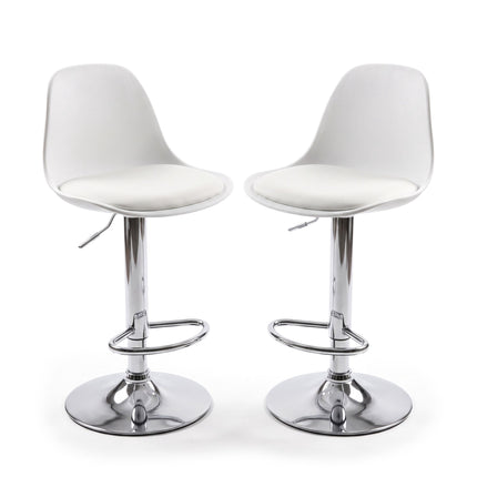 Height-Adjustable Swivel Bar Stools with Backrest, Set of 2, White