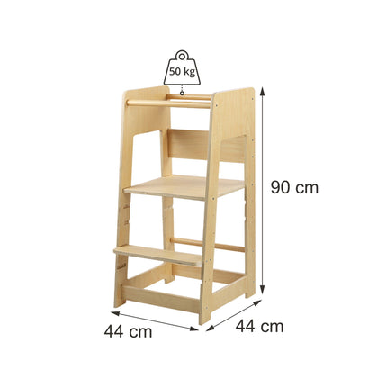 Höhenverstellbarer Lernturm für Kleinkinder, Naturholz