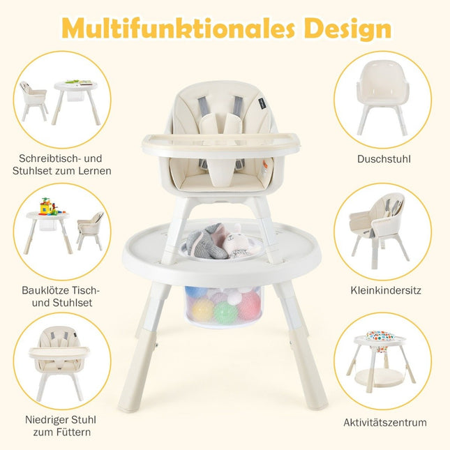 Chaise haute bébé 6 en 1 réglable en hauteur chaise haute beige & chaise de salle à manger & groupe de sièges pour enfants
