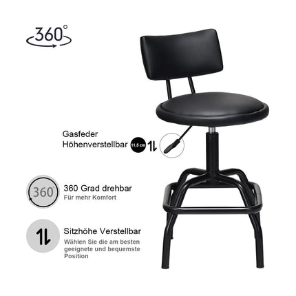 Höhenverstellbarer Barhocker mit Kunstleder &amp; gepolsterter Rückenlehne 360° drehbarer Barstuhl