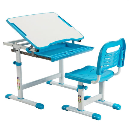 Ensemble bureau enfant réglable en hauteur avec plateau inclinable et tiroir bleu