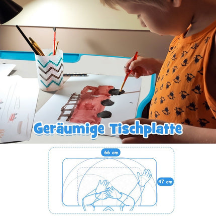 Ensemble bureau enfant réglable en hauteur avec plateau inclinable et tiroir bleu