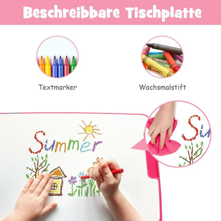 Höhenverstellbares Kinderschreibtisch-Set mit neigbarer Tischplatte und Schublade rosa