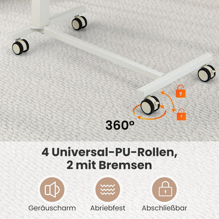 Table d'appoint réglable en hauteur avec roulettes Table mobile pour ordinateur portable 74-108 cm rose + blanc charge statique jusqu'à 75 kg