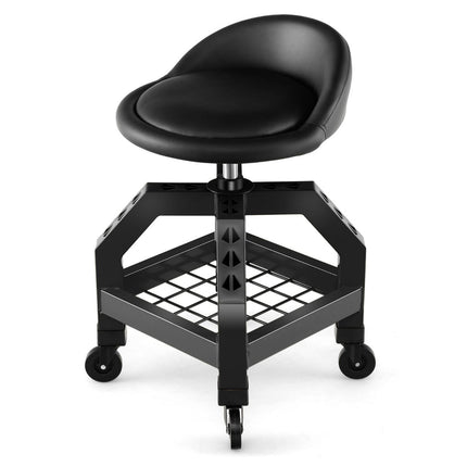 Tabouret d'atelier réglable en hauteur, capacité de charge de 150 kg, avec plateau à outils, chaise d'atelier noir