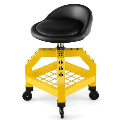 Tabouret d'atelier réglable en hauteur, capacité de charge de 150 kg avec plateau à outils, chaise d'atelier jaune