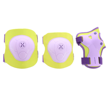 Ensemble casque et protections, taille M, violet-citron vert